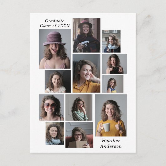 12 Graduate Name Class of 2023 Foto Collage Ankündigungspostkarte (Vorderseite)