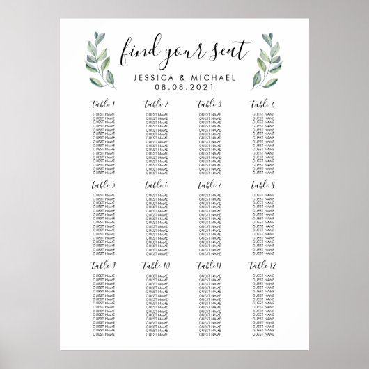 12 große Hochzeitstisch 192 Sitzplan Poster (Vorne)