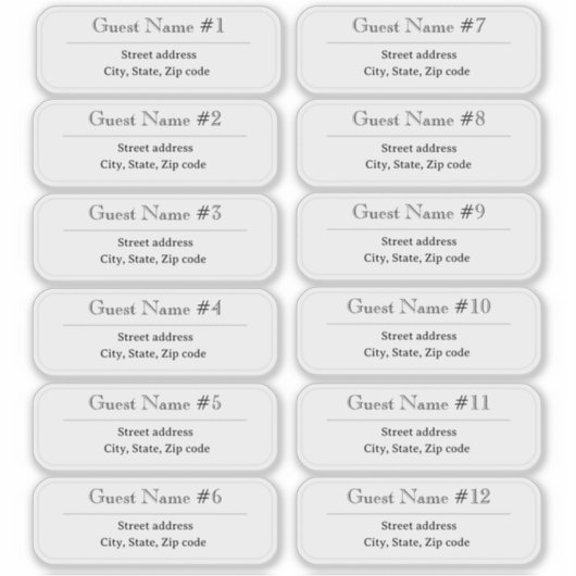 12 Guest Names Clear Address Labels (Vorderseite)