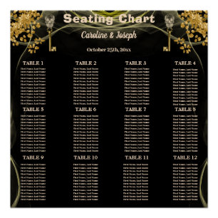12 Halloween-Hochzeitstische Schwarz & Gold Schäde Poster