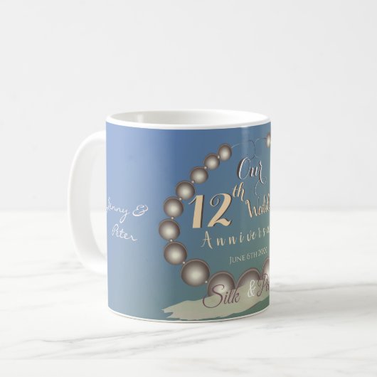 12. Hochzeitstag Schwarze Perlen Kaffeetasse (Vorderseite Links)