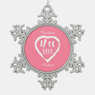 12. Hochzeitstag Seide traditionell Schneeflocken Zinn-Ornament