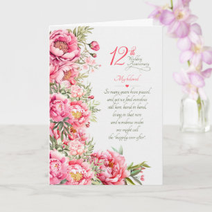 12. Hochzeitstag Sentimentale rosa Pfingstrosen Karte