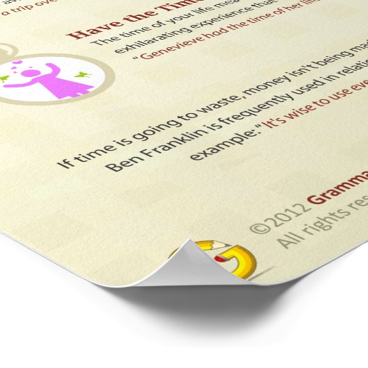 12 Idiome über die Zeit, besser später als nie Poster (Ecke)