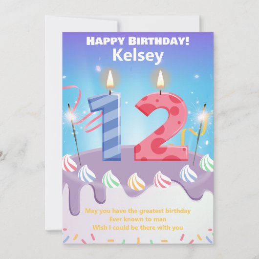 12 Jahre alt Happy Birthday card personalisiert (Vorderseite)