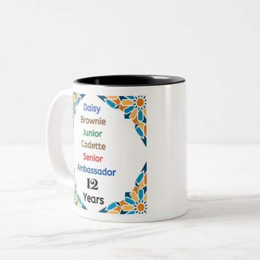 12 Jahre Pfadfinder Meilenstein-Tasse Botschafter Zweifarbige Tasse (Vorderseite Links)