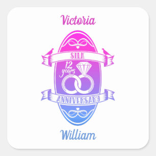 12 Jahre Traditionelles Seide 12. Hochzeitstag Quadratischer Aufkleber