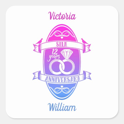 12 Jahre Traditionelles Seide 12. Hochzeitstag Quadratischer Aufkleber (Vorderseite)