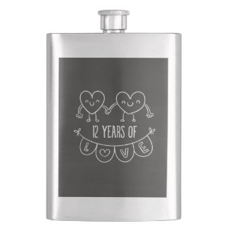 12. Jubiläum Geschenk Chalk Herzen Flachmann