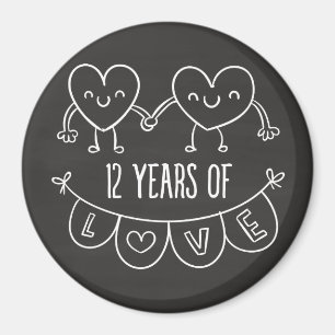 12. Jubiläum Geschenk Chalk Herzen Magnet