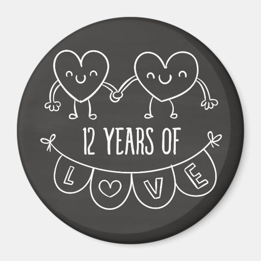 12. Jubiläum Geschenk Chalk Herzen Magnet (Vorne)