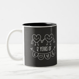 12. Jubiläum Geschenk Chalk Herzen Zweifarbige Tasse