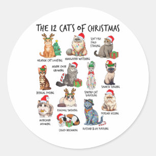 12 Katzen Weihnachten Lustige Weihnachten Katzenli Runder Aufkleber