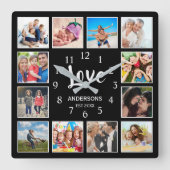 12 Liebe-Script für Fotovorlagen Moderne Schwarz Quadratische Wanduhr (Vorderseite)