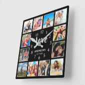 12 Liebe-Script für Fotovorlagen Moderne Schwarz Quadratische Wanduhr (Winkel)
