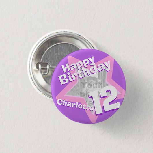 12. Lila rosa Knopf/Abzeichen des Button (Vorne & Hinten)