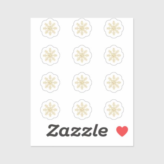 12 Mini Gold Snowflake Stickers Aufkleber (Blatt)