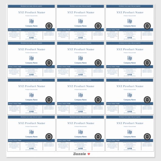 12 Minimal Blue White Black Product Labels (Blatt)