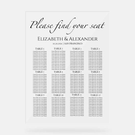 12 Minimalistische Hochzeitsakrobatik Acrylschild (Vorderseite)