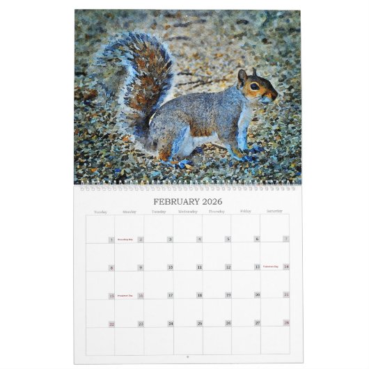 12 Monat - Eichhörnchen Aquarellmalerei Kalender (Feb 2026)