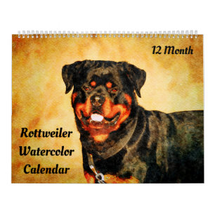 12 Monat Schönes Rottweiler Hunde Wasserfarbengesc Kalender