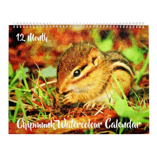 12 Monat - Striped chimunks Wildlife Watercolor Kalender (Titelbild)