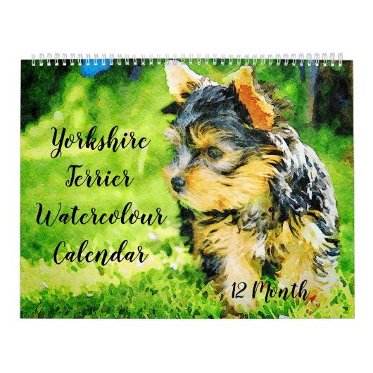 12 Monat Yorkshire Terrier Yorkie Dogs Watercolor Kalender (Titelbild)