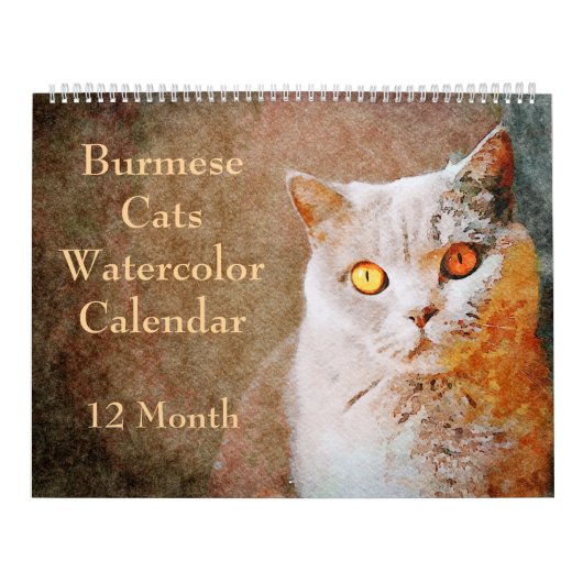 12 Monate Atemberaubend Burmese Katzen Wasserfarbe Kalender (Titelbild)