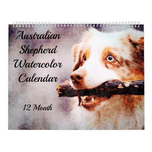 12 Monate Australischer Schäferhund Hunde Watercol Kalender (Titelbild)