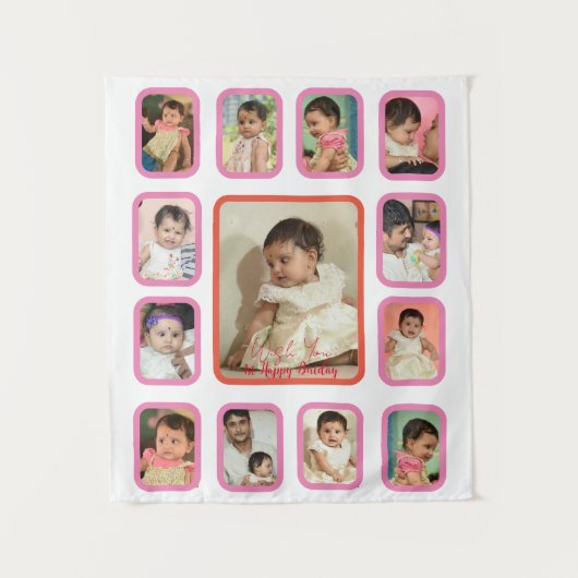 12 Monate Baby Foto Collage Tapestry für Baby Wandteppich (Vorderseite)
