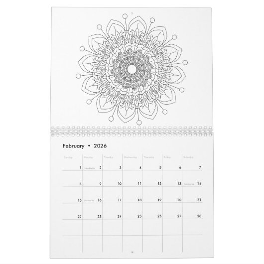 12 monate Beautiful mandala Design Kalender (Feb 2026)