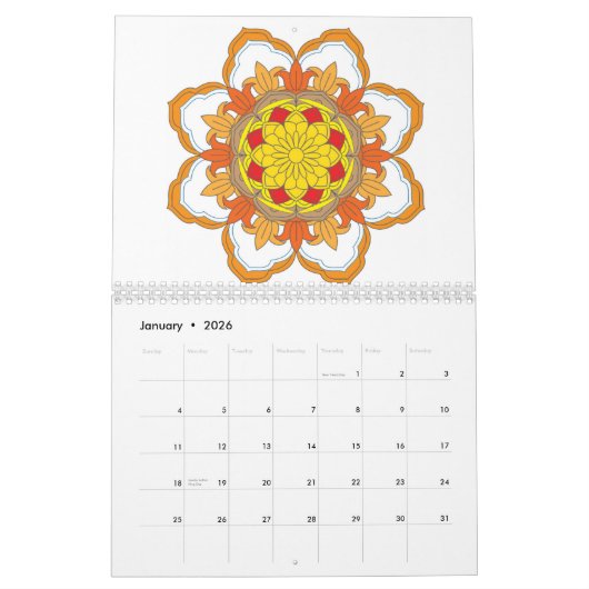12 monate Beautiful mandala Design Kalender (Jan 2026)