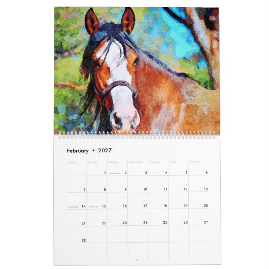 12 Monate Clydesdale Heavy Horse Watercolor Gesche Kalender (Feb 2027)