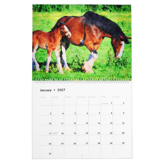12 Monate Clydesdale Heavy Horse Watercolor Gesche Kalender (Jan 2027)