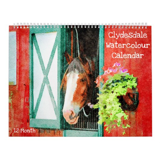 12 Monate Clydesdale Heavy Horse Watercolor Gesche Kalender (Titelbild)