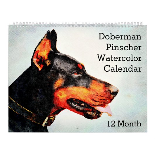 12 Monate Doberman Pinscher Dog Aquarellmalerei Kalender (Titelbild)