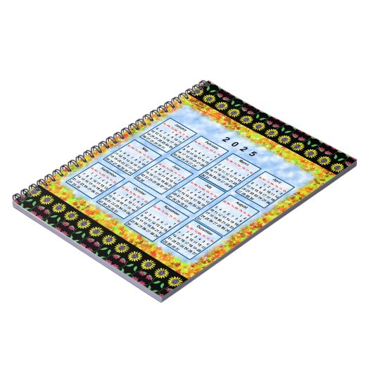 12 Monate Englischer Kalender des Jahres 2025 Notizblock (Linke Seite)