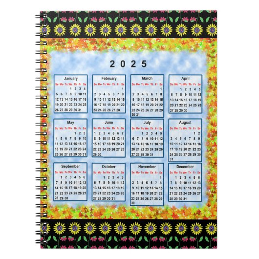 12 Monate Englischer Kalender des Jahres 2025 Notizblock (Vorderseite)