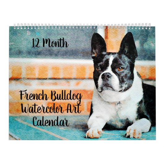 12 Monate Französischer Bulldog Hunde Kunst, Wasse Kalender (Titelbild)