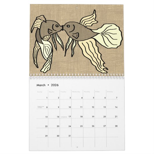 12 Monate Kalender der kindischen Stil sepia Zeich (Mär 2026)