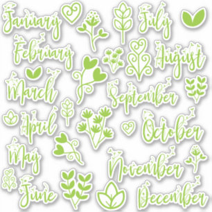12 Monate Leaf Journal Stickers in Lawn Green Aufkleber