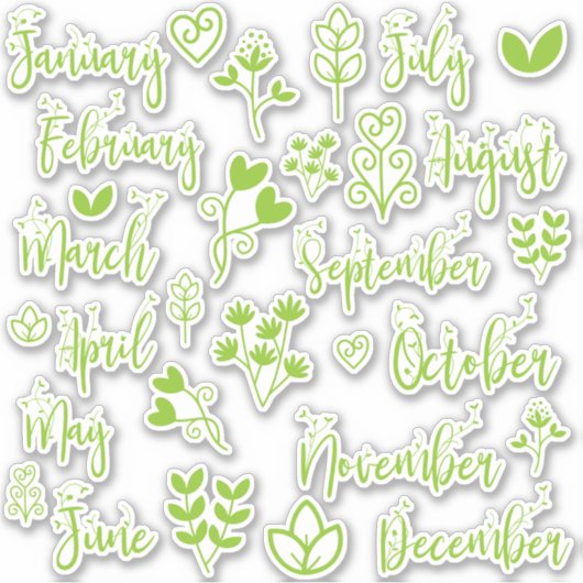 12 Monate Leaf Journal Stickers in Lawn Green Aufkleber (Vorderseite)