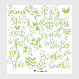12 Monate Leaf Journal Stickers in Lawn Green Aufkleber