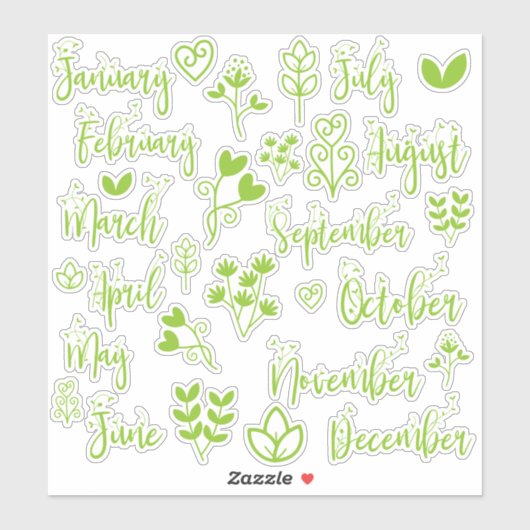 12 Monate Leaf Journal Stickers in Lawn Green Aufkleber (Blatt)