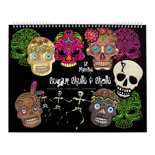 12 Monate mexikanische Zuckerschädel und -schädel Kalender (Titelbild)