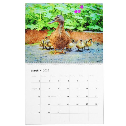 12 Monate Muttertiere Aquarellmalerei Kalender (Mär 2026)