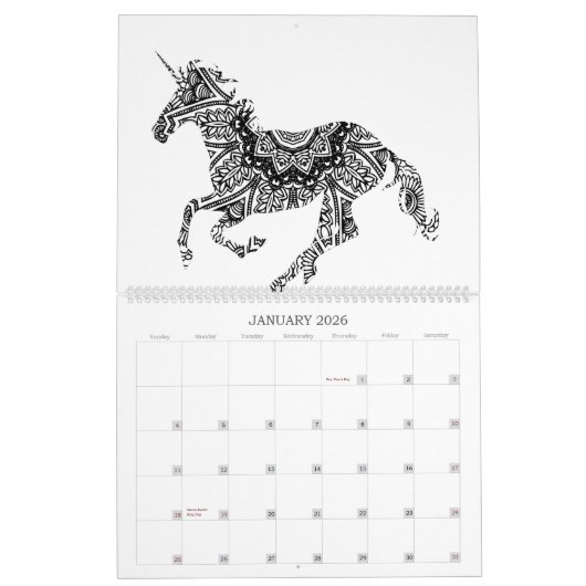 12 Monate Mythische Drachen Einhorn Erwachsene Fär Kalender (Jan 2026)