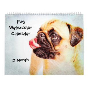 12 Monate Niedlicher Mops Hunde Haustiere Wasserfa Kalender