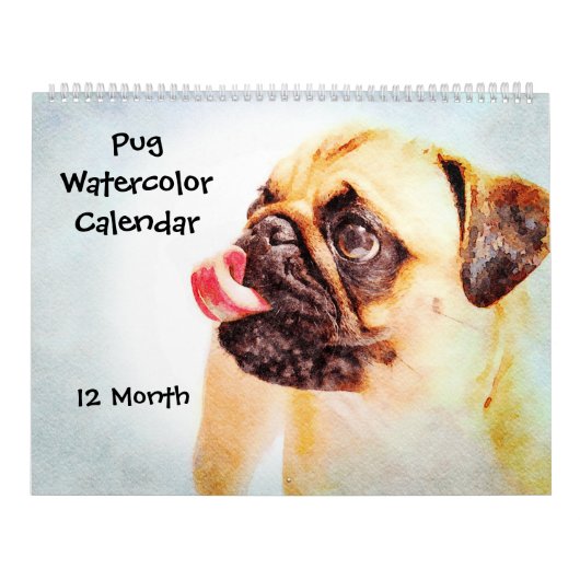 12 Monate Niedlicher Mops Hunde Haustiere Wasserfa Kalender (Titelbild)
