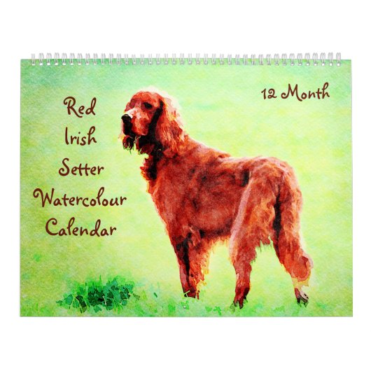 12 Monate Red Irish Setter Dog Aquarellmalerei Kalender (Titelbild)